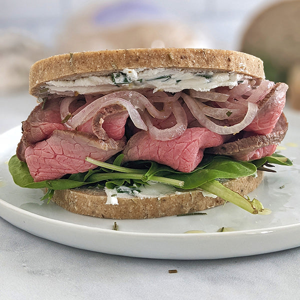 Gluten Free Roast Beef Sandwich with Herbed Goat Cheese