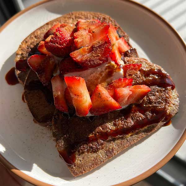 Gluten Free French toast with strawberries on top
